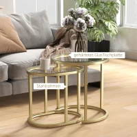HOMCOM Set van 2 Salontafel, Ovale en Ronde Koffietafel, Stapelbaar, Staal, Ø50 x 50,5H cm, Goud(m-5)
