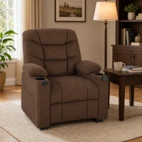 HOMCOM Electric Massage Recliner Armchair with Vibration, Heat, Whisper-Quiet Motor, Memory Function, Fleece Power Reclining Chair with Spring Pack, USB Port, Footrest, Side Pocket, Brown(m-9)