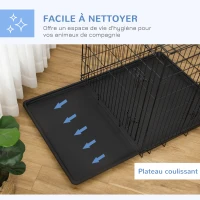 PawHut Cage caisse de transport pliante pour chien en acier 2 portes verrouillables 121 x 77 x 82 cm noir(m-6)
