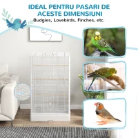 PawHut Colivie pentru Păsări cu Tăviță Detașabilă și Bare de Odihnă, Volieră pentru Papagali, 61x36.5x98 cm, Alb(m-6)
