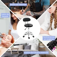 HOMCOM Tabouret à roulettes, tabouret de massage avec hauteur réglable 70-86 cm et dossier, pivotant 360°, noir(m-8)