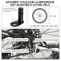 HOMCOM Remorque à vélo cargo en acier avec couvercle amovible et attelage 140 x 77 x 65 cm blanc et noir(m-7)