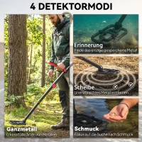 Outsunny Metaaldetector IP68 Waterdicht Opvouwbaar Metaalzoeker met 4 Modi Koptelefoon Schep Draagtas LCD-Scherm(m-4)