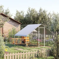 PawHut Galinheiro de Exterior Grande 3x4x2m Gaiola para 8-12 Galinhas de Aço Galvanizado com Teto de PE e Fechadura para Coelhos Prata(m-2)