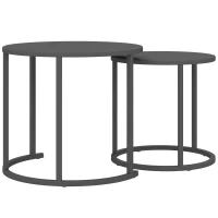 Outsunny 2-delige Stapelbare Bijzettafelset Ronde Buitentafel Waterbestendig Balkontafel van Staal Ruimtebesparend Donkergrijs(m-1)