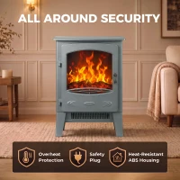 HOMCOM Electric Fireplace, Freestanding Electric Fire with Realistic Flame Effect, Log Burner, 1000W/ 2000W, Grey(m-7)