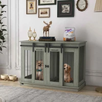 PawHut Dog Crate Furniture for Large Dogs, Double Dog Cage for Small Dogs, with Divider - Grey(m-10)