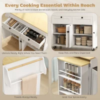 HOMCOM Rolling Kitchen with Expandable Top, Kitchen Island on Wheels with USB Ports & Power Outlets, Storage, White(m-5)