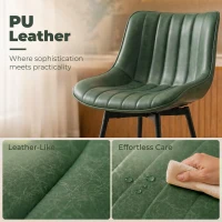 HOMCOM Set of 2 PU Leather Swivel Bar Stools - Dark Green(m-7)