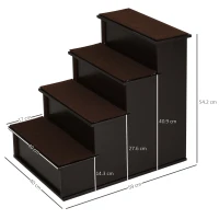 PawHut 4 Step Dog Steps for Bed, Wooden Dog Steps for Sofa, Pet Stairs for Bed Couch with Non-Slip Carpet for Cats and Puppies, 40 x 59 x 54.2 cm, Dark brown(m-3)