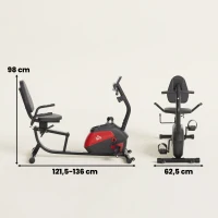 HOMCOM Bicicleta Estática com Encosto 8 Níveis de Resistência Magnética Volante Assento Ajustável Monitor LCD Pulsómetro Suporte de Telemóvel e Rodas Vermelho(m-3)