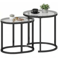 HOMCOM Nest of Tables with Steel Frame and Tempered Glass Tabletop, Modern Coffee Table Set of 2, Black(m-13)