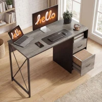 HOMCOM Mesa de Ordenador 120x50 cm Escritorio de Ordenador Industrial con Compartimento y 2 Cajones para Oficina Gris Claro(m-8)