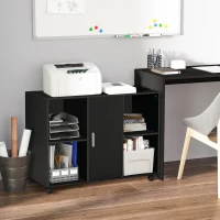 Vinsetto Druckertisch mit Rollen Druckerständer Aktenschrank Bürowagen Rollwagen mit 4 Fächern 1 Tür Schwarz 100 x 40 x 71 cm(m-2)