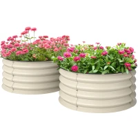 Outsunny Set of 2 Raised Garden Bed, Metal Planter Box with Safety Edging, Easy-to-assemble Stock Tank, Cream White(m-11)