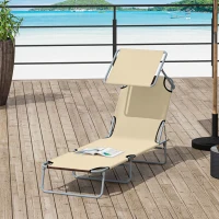 Outsunny Espreguiçadeira de Jardim Dobrável com Toldo Removível e Ajustável  e Encosto Ajustável 187x58x36 cm Bege(m-13)