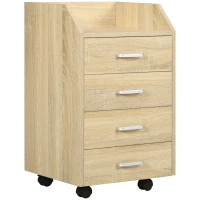 Vinsetto Cajonera de Escritorio con Ruedas, Cajonera de Oficina con 4 Cajones, Archivador Móvil para Estudio, Salón, para Debajo del Escritorio, 40x36x65 cm, Natural(m-11)