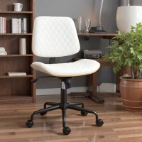 HOMCOM Cadeira de Escritório sem Braços Giratória Estofada em Couro Sintético com Encosto Curvado Assento em Forma de U Altura Ajustável Basculante 48,5x53x88-98 cm Branca(m-10)