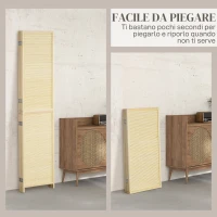 HOMCOM Paravento per Interno Pieghevole a 4 Ante, Divisorio in Bambù di Rattan, 180x1.6x180 cm(m-7)