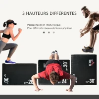 HOMCOM Box jump pliometrie 3 en 1 appareil musculation fitness plyobox pour box training 51/61/75 cm PE noir(m-6)