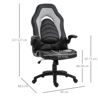 Vinsetto Gamingstuhl mit Wippfunktion höhenverstellbarer Bürostuhl ergonomischer Schreibtischstuhl Home-Office Schaumstoff Kunstleder Nylon Mesh Grau 64 x 68,5 x 117-127 cm(m-3)