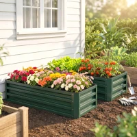 Outsunny Metalen verhoogde plantenbak 2-delig, open bodem, voor tuin en balkon, 110x50x30cm, groen(m-9)