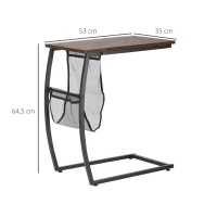 HOMCOM Mesa Auxiliar para Sofá y Cama Mesita Auxiliar Pequeña en Forma de C con Bolsillo de Almacenaje Estilo Industrial para Salón 53x35x64,5 cm Marrón Rústico(m-3)