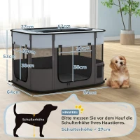 PawHut Spielgehege für Haustiere, faltbar, mit Aufbewahrungstasche, für Welpen und Kätzchen, drinnen und draußen, Grau(m-3)