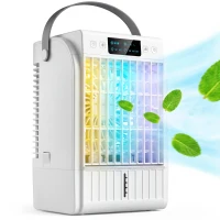 HOMCOM Portable Air Conditioner, 4-in-1 Mini Air Cooler with 4 Wind Speed, 2 Cool Mist, RGB 7 LED Light, White(m-11)