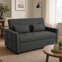 HOMCOM Sofá Convertible 2 Plazas 3 en 1, Sofá Cama Clic Clac 160 cm, Respaldo Regulable, Asiento Amplio, 2 Cojines, Gris oscuro(m-2)