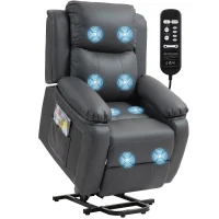 HOMCOM Riser and Recliner Chair with Vibration Massage, PU Leather Power Lift Chair for Elderly, Dark Grey(m-14)