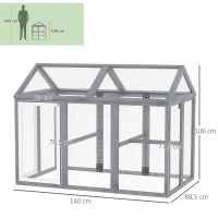 PawHut Enclos poulailler 1,18 m², parc grillagé avec porte verrouillables, cadre en bois massif, 140 x 88,5 x 106 cm, gris(m-3)