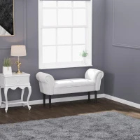 HOMCOM End of Bed Bench, Upholstered Window Seat with Arms and Wooden Legs, Modern Shoe Bench for Entryway, Living Room, Bedroom, Greyish White(m-4)