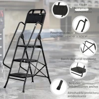HOMCOM Escalera Plegable de 3 Peldaños con Bolsa de Herramientas Escalera de Tijera con Peldaños Anchos Antideslizantes Negro(m-4)