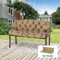 Outsunny 3-zits bankkussen 150x98x8 cm bankkussen met bandjes, bankpolster voor tuinmeubelen Hollywoodschommel, Khaki(m-2)