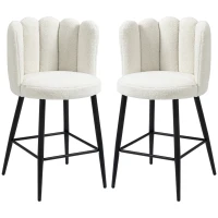 HOMCOM Bar Stools Set of 2, Modern Boucle Upholstered Shell Barstools, Breakfast Bar Chairs with Backrest, Footrest and Steel Base for Kitchen Counter, Cream(m-13)