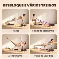 SPORTNOW Mini Reformer Pilates com Bandas de Resistência Pegas Roda Abdominal para Treino de Corpo Completo 165x80x10 cm Madeira(m-6)