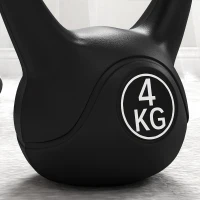 HOMCOM Kettlebell 4kg in Plastica e Sabbia con Base Piatta e Impugnatura, 18x12x20 cm, Nero(m-8)