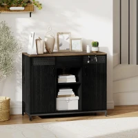 HOMCOM Aparador de 2 Portas com Orifícios 2 Compartimentos e Gaveta Prateleiras Ajustáveis 100x40x80 cm Preto e Castanho Rústico(m-8)