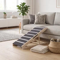 PawHut Dog Ramp for Couch, Adjustable Folding Pet Ramp, 4 Adjustable Height Dog Climbing Ladder, 35/43/47/50 cm Height(m-8)