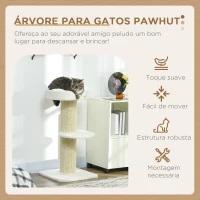 PawHut Arranhador para Gatos Altura 91 cm de 3 Níveis com Ninho Plataforma e Poste de Sisal 45x45x91 cm Creme(m-4)