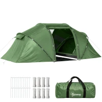 Outsunny Tunnelzelt für 4 Personen, Campingzelt mit Tür, Bodenplane, 2000mm wasserdicht Grün(m-12)