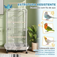 PawHut Gaiola para Pássaros Gaiola para Papagaios com Rodas Poleiros Comedouro e Bandeja Amovível 79x73x146 cm Cinza Claro(m-9)