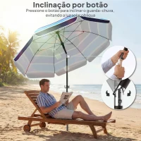 Outsunny Chapéu de Sol de Praia com Mesa Dobrável e Porta-Copos Ø198 cm Altura Ajustável Inclinação Bolsa de Transporte e Gancho UV30+ Multicolor(m-5)