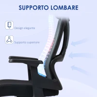 HOMCOM Sedia da Ufficio con Supporto Lombare e Poggiatesta, Seduta Girevole con Altezza Regolabile, Nero(m-5)