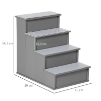 PawHut Huisdiertrap, voor honden/katten, 4-traps, Kort pluche, tot 30 kg, 40 x 59 x 54,2 cm, Grijs(m-3)