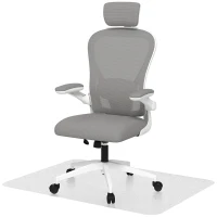 HOMCOM Conjunto de Oficina Incluye 1 Silla de Oficina de Malla Gris y 1 Alfombra Protectora 90x120 cm(m-13)