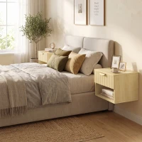 HOMCOM Floating Nightstands Set of 2, Modern Wall-Mounted Bedside Tables with Fluted Drawer and Open Shelf for Bedroom, Oak(m-8)