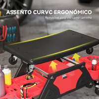 HOMCOM Banco de Trabalho Giratório com Rodas Altura Ajustável Banco Mecânico com 2 Bandejas para Ferramentas e Gaveta 86x33x33 cm Vermelho(m-5)