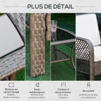 Outsunny Salon de jardin 4 places 4 pièces style colonial table basse coussins beige inclus résine tressée marron clair(m-6)